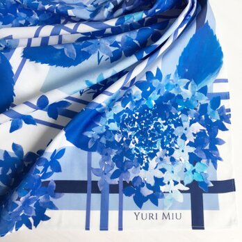 ミニスカーフ「Beautiful blue season ｜ 紫陽花・ブルー」 ( コットン )の画像