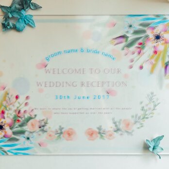 ■ウェルカムボード■ 名入れ ガラス風　結婚式　玄関　二次会　印刷　シンプル　大人　アクリル　コンパクトの画像