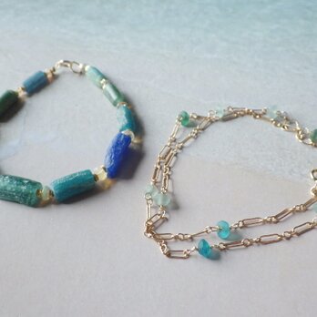 ☆再販☆4WAY! 海色ローマングラス　Ocean Romanglass Bracelet&Necklace *14kgf*の画像