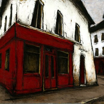 風景画 パリ 油絵「通りの赤いカフェ」の画像