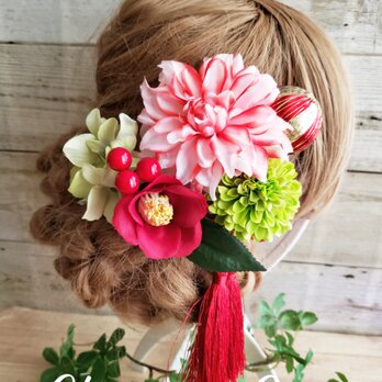 花fuwari ポルテダリアと椿の髪飾り7点Set No539の画像