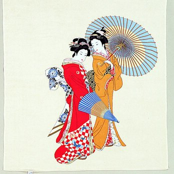 68cm　風呂敷 浮世絵 傘美人　レーヨン100％　12-5810の画像