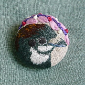 刺繍　　 ヒメウズラ　　ブローチ　鳥の画像