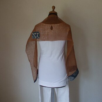 蚊帳と藍染のストール　麻と綿