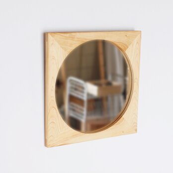 木製 鏡「四角に丸」ヒノキ材10　ミラーの画像