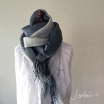 shawl[手織りリネンショール]　ネイビー×グレーの画像