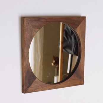 木製フレーム 鏡「四角に丸」ブラックウォールナット材1　ミラーの画像