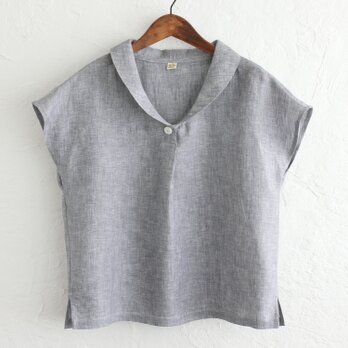リネン ショールカラー プルオーバーブラウス （グレーシャンブレー）