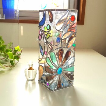 受注　スクエアガラス花瓶『花唐草』の画像