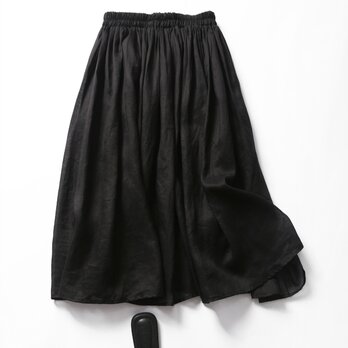 着回しふわさらロングスカート　裏地つき　リネンスカート　ブラック190713-3の画像