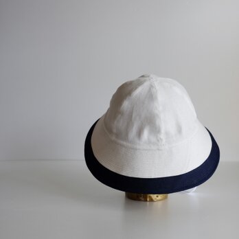 セーラーハット リネン 【 白に紺 】ライン／sailor hat linen  ＜受注制作＞の画像