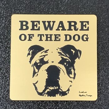 BEWARE OF THE DOG　猛犬注意サインプレート 犬に用心（ゴールドアクリルプレート)ガーデンプレートの画像