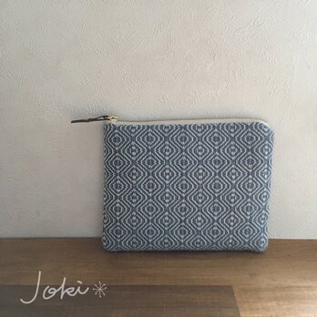 pouch[手織り小さめポーチ]薄ブルー×ホワイトファスナーの画像