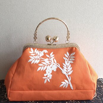 がまぐちバッグ・角型口金  花のつぼみ口金 絽の帯地刺繍バッグの画像