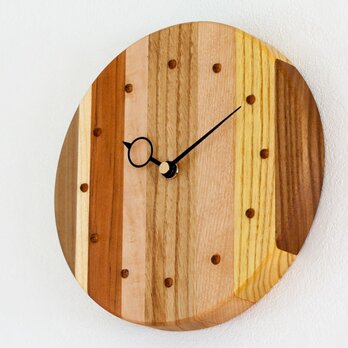 寄せ木の壁掛け時計　円形４１の画像