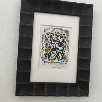 実りへの感謝「Thanks for Harvesting」木版画額装作品の画像