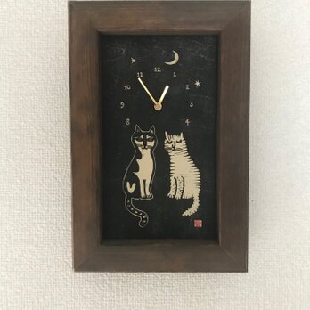 木版画の時計『月夜の二匹』の画像