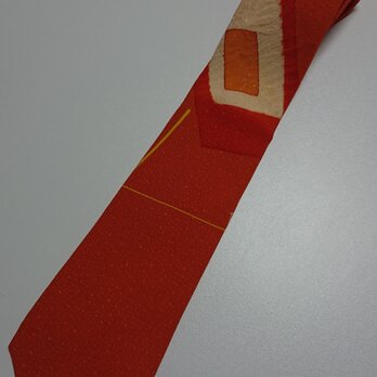 着物生地 ネクタイ 小紋柄 オレンジ シルク100％