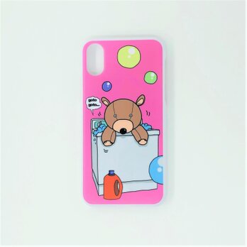 かわいい洗濯クマちゃんハードスマホケース(iPhone/その他)ピンクの画像