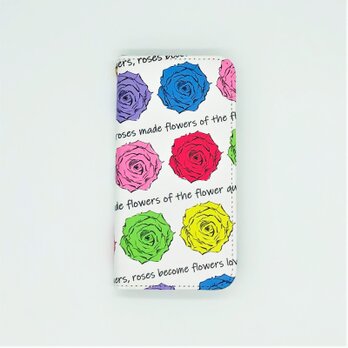 キレイな色とりどりのバラを描いたiPhone手帳型スマホケース(帯無し)の画像