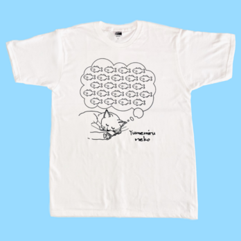 【受注生産】カワイイ夢見るネコのオリジナルTシャツ(白)の画像