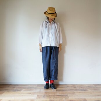 Linen button gather blouse 長袖 OFF/Wの画像