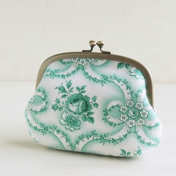 ■ヴィンテージジャーマンファブリックのがま口ポーチ (石目模様の口金）/ グリーンローズ■ sable (gco-gr)