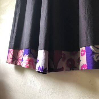 播州織×銘仙パッチワーク「いろいろ銘仙のガウチョパンツⅢ」133 霜月の紫　ワイドパンツの画像