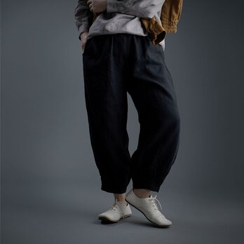 【wafu】Linen Pants 裾タック ボトムス ヨガパンツにも / 黒色 b013a-bck1の画像