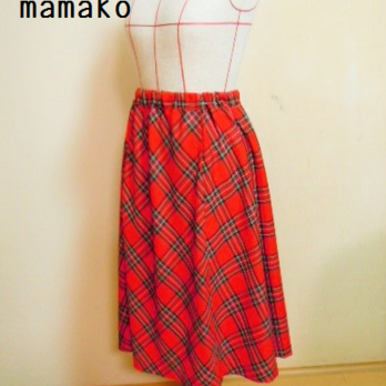 タータンチェックのギャザースカート・赤の画像
