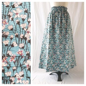 優しいリップルのAラインスカート：85㎝（揺れる花：ブルー）の画像