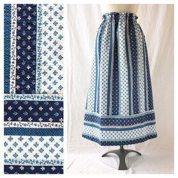 フレンチリップルの裾切替スカート（海色ストライプ）の画像