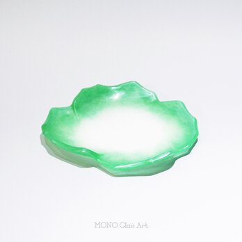 花中皿-グリーン-【オリジナル・一点もの | ガラス中皿】の画像