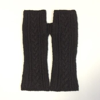 コットンリネンのケーブル編みのハンドウォーマー黒の画像
