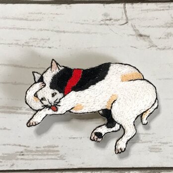 手刺繍浮世絵ブローチ＊歌川国芳「たとえ尽の内」の猫の画像