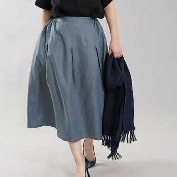 【wafu】中厚 リネン スカート ダブルの技法 タックとダーツ ミモレ丈 / エタインブルー s019a-ebn2