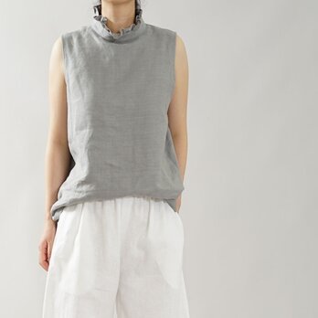 【wafu】中厚 リネン ブラウス フリル 襟 トップス タンク ノースリーブ / 薄鈍 うすにび t043a-unb2