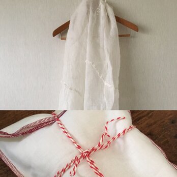 細レースゆらゆら麻ストール 白　エコバック付き