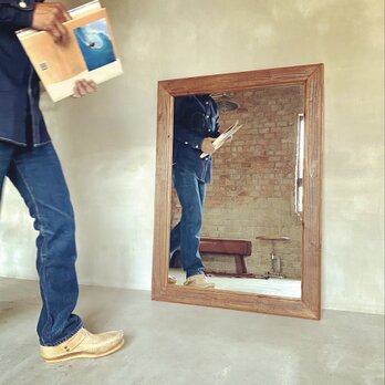 数量限定　WMW-B　鏡　ミラー　古材　木製枠　壁掛け　置き鏡　美容室　中型　サロン　アパレル店　ご自宅の画像