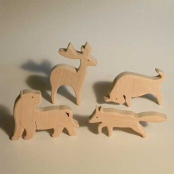 木のパズル　虎・鹿・牛・狐の画像