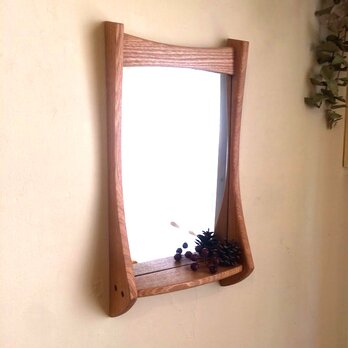 小さな棚付き　掛け鏡　タモの画像