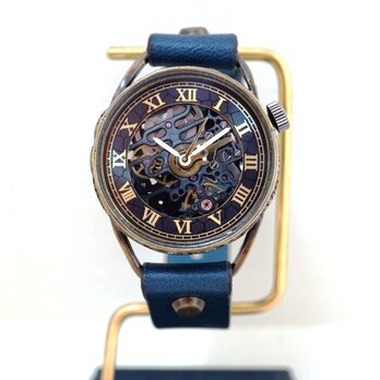 メカニックブラック　AT　ブルー　Mサイズ　真鍮　手作り時計の画像