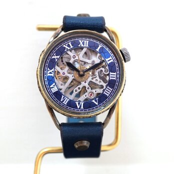 メカニックシルバー　AT　ブルー　Mサイズ　真鍮　手作り時計の画像