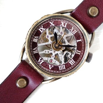 メカニックシルバー　AT　ワインブラウン　Mサイズ　真鍮　手作り時計の画像