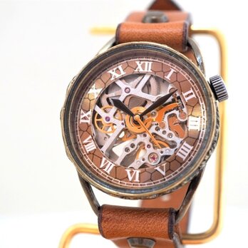 メカニックシルバー　AT　キャメル　Mサイズ　真鍮　手作り時計の画像