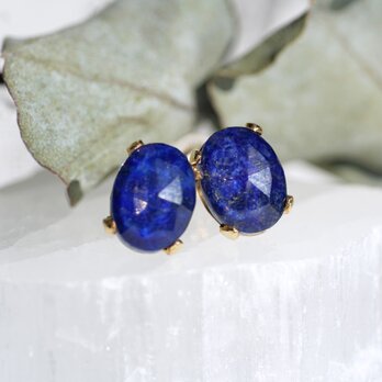 K14GF *ラピスラズリ クリスタルローズカット スタッドピアス K10シリコンキャッチ