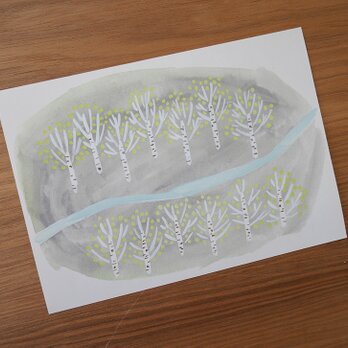 一筆せん／便せん／メモ　「White birch forest」白樺の林