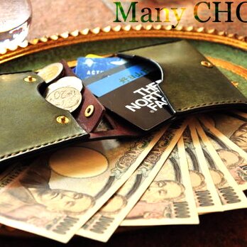 イタリアンレザー・革新のプエブロ・コンパクト２つ折り財布（オリーバ×ショコラ）の画像