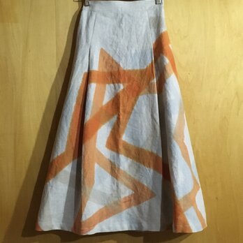 ▪️現品限り▪️麻のロングタックスカート＊シャーベットオレンジ色の交差柄の画像