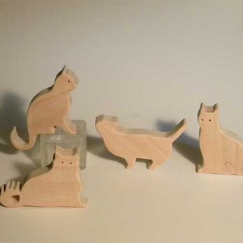 木のパズル　四匹の猫cの画像